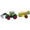 213016 1 zeleny zemedelsky traktor s bagrem a postrikovacem