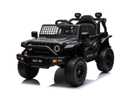 Električni avtomobilček OFFROAD črn 12V Visoka šasija, širok sedež, Vzmetene osi, 2,4 GHz Daljinski upravljalnik LED luči