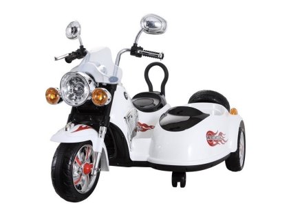 mamido Dětská elektrická motorka Chopper s postranním vozíkem bílá2