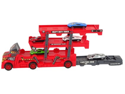 Velik tovornjak z avtomobila prevoza s 3 nadstropji in napravo za izstrelitev