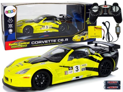 Športni avtomobilček Corvette C6R 1:18 na daljinsko vodenje R/C rumen z učinki
