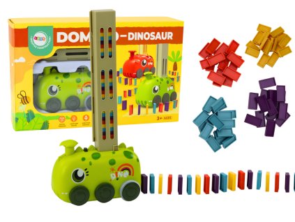 Avtomobilček zeleni dinosaur na baterije sestavljajoč barvni domino 4 barve kock