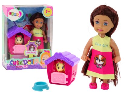 Mini lutka dolgi lasje pisane obleke s kužkom in pasjo uto