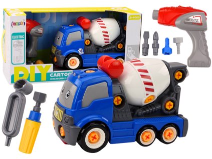 Gradbeni tovornjak mešalec za beton s risanimi motivi modri DIY