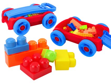 Komplet kock v vozičku na koleščkih modro-rdeča