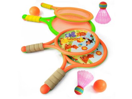 Otroški loparji za badminton dinozavri oranžno zeleni