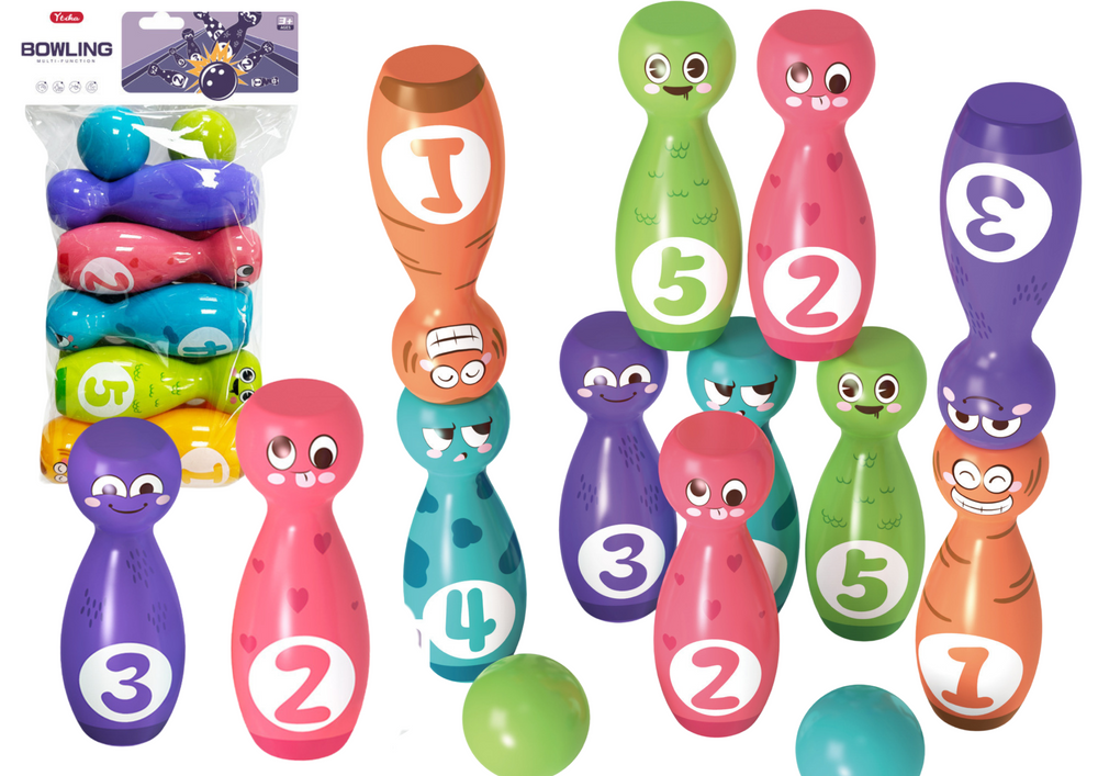 Bowling set barvne krogle z obrazi 10 kom