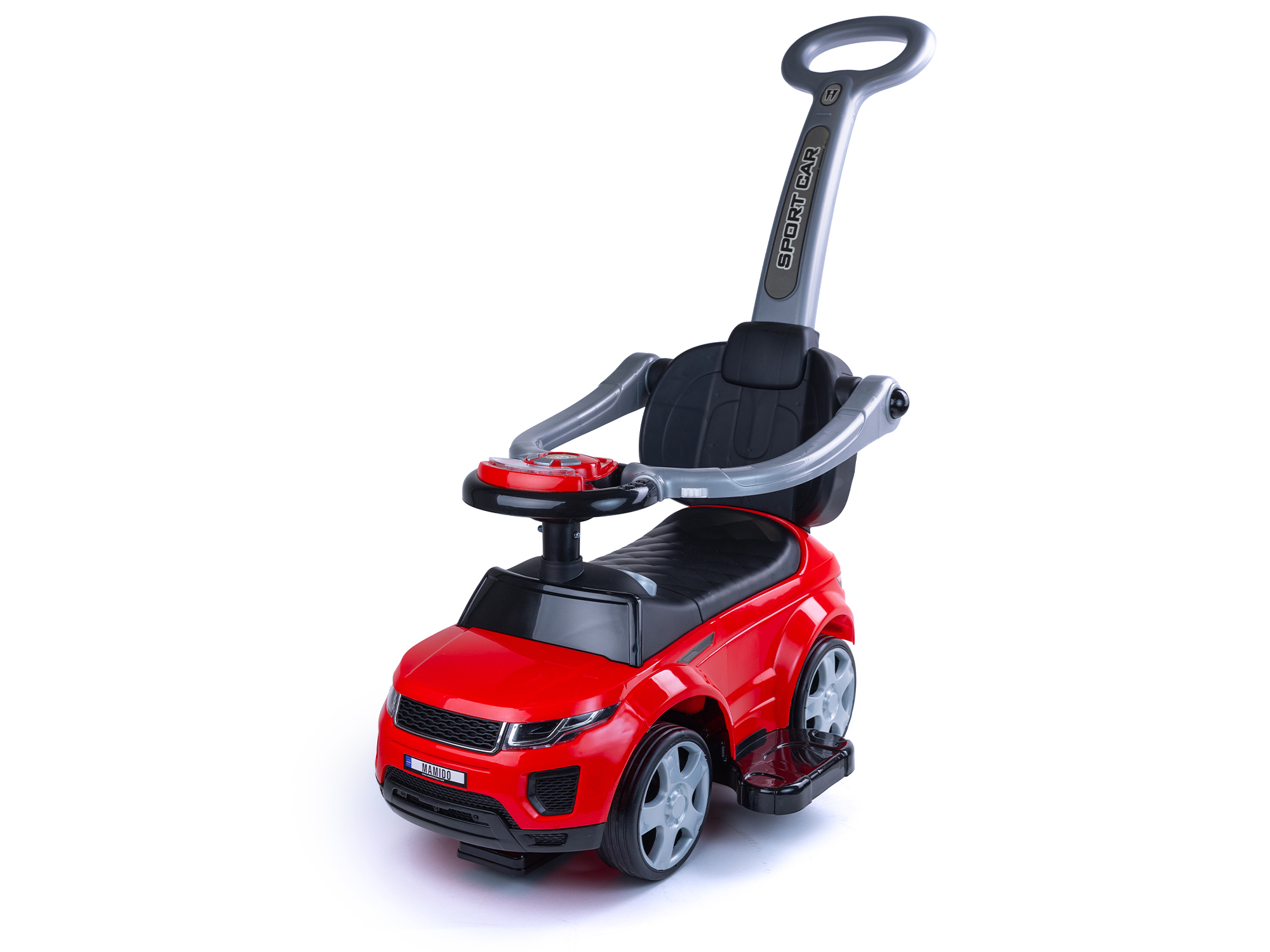 Poganjalček Sport Car s 3-v-1 z vodilom, gumijastimi kolesi, rdeč