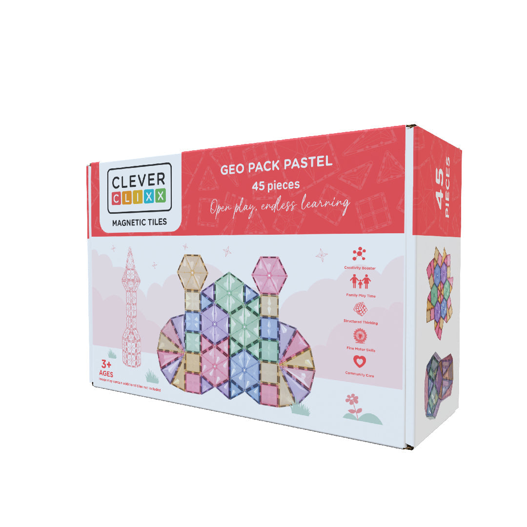 Cleverclixx Pastel Magnetni komplet za gradnjo Geo Pack 45 kosov