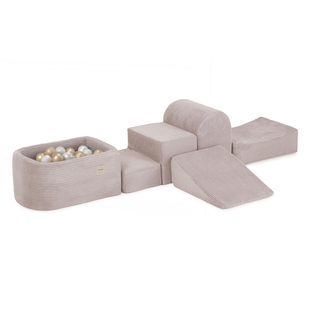 PLUSH NEST Mini igrišče z bazenom v premium manšestru svetlo roza barve in 100 žogicami