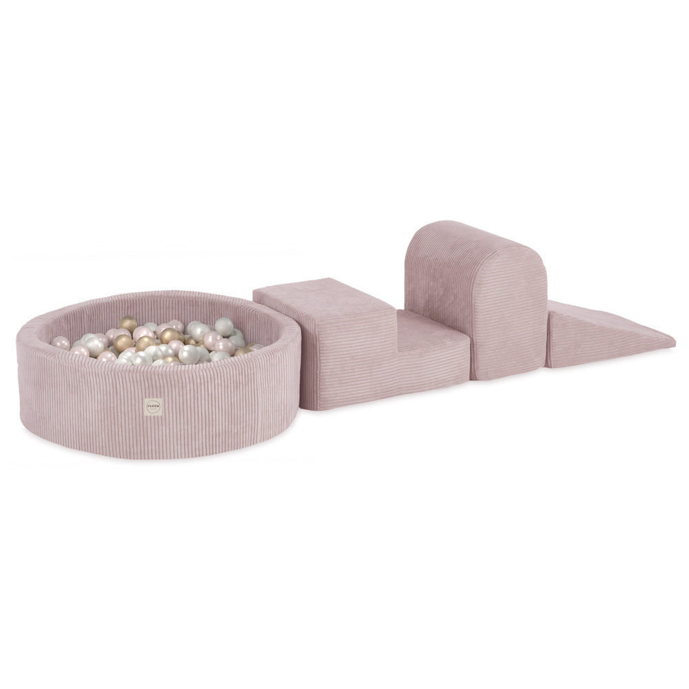 PLUSH NEST Igralni set z bazenom (3 elementi + suhi bazen Ø 90 × 30 cm) in 200 žogicami