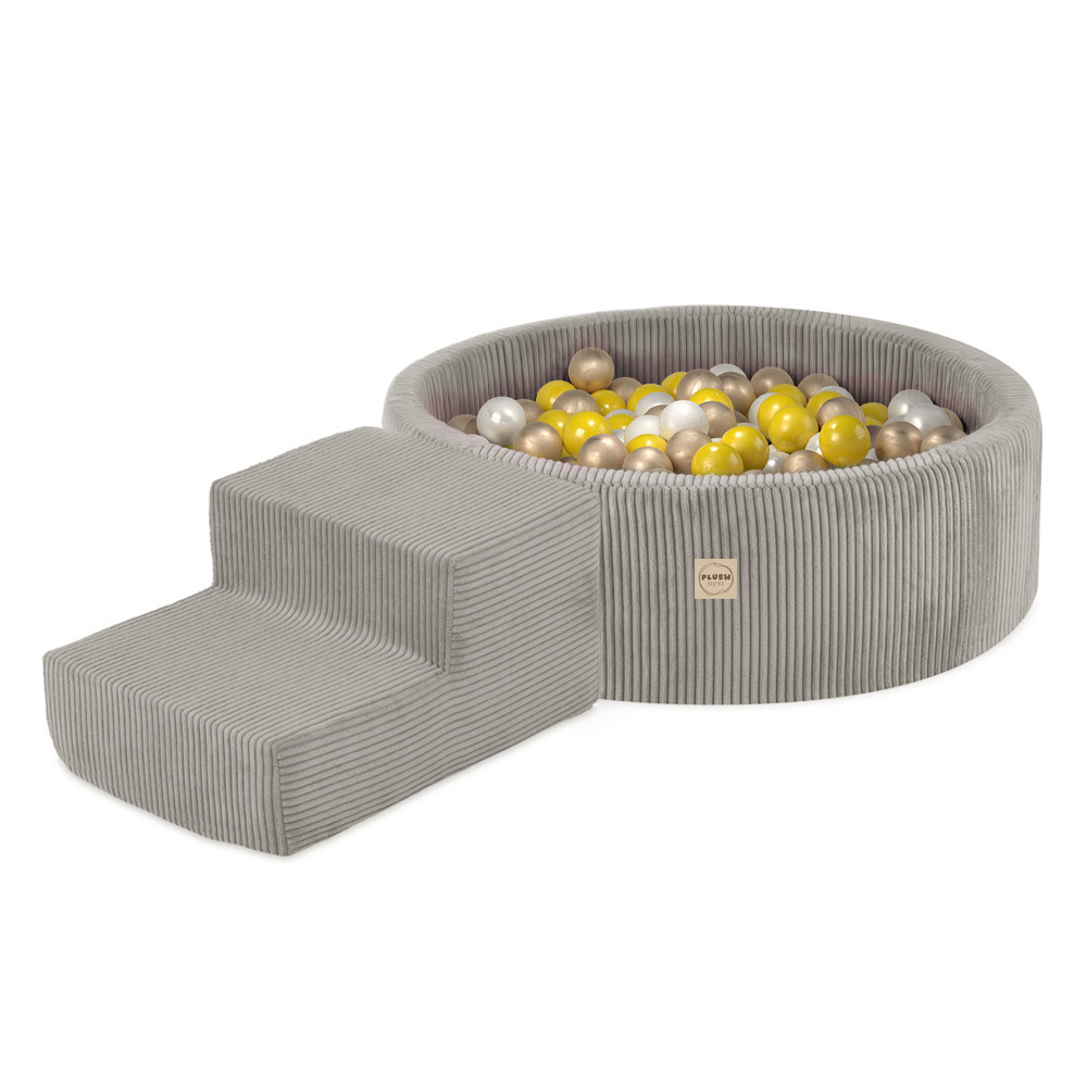 PLUSH NEST Mini igrišče s suhim bazenom 90 × 30 cm s stopničko in 200 žogicami, bež