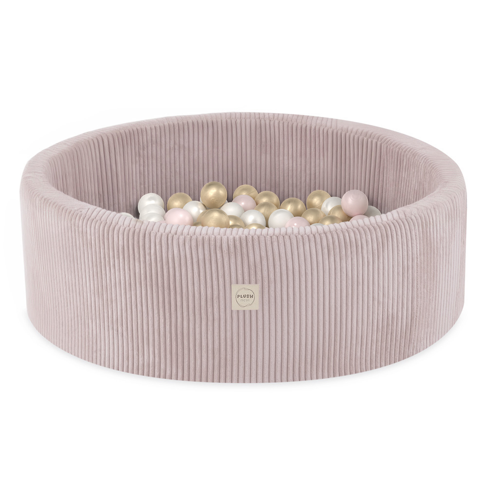 PLUSH NEST Suhi bazen okrogel Žamet svetlo roza Ø 90 × 30 cm z 200 žogicami