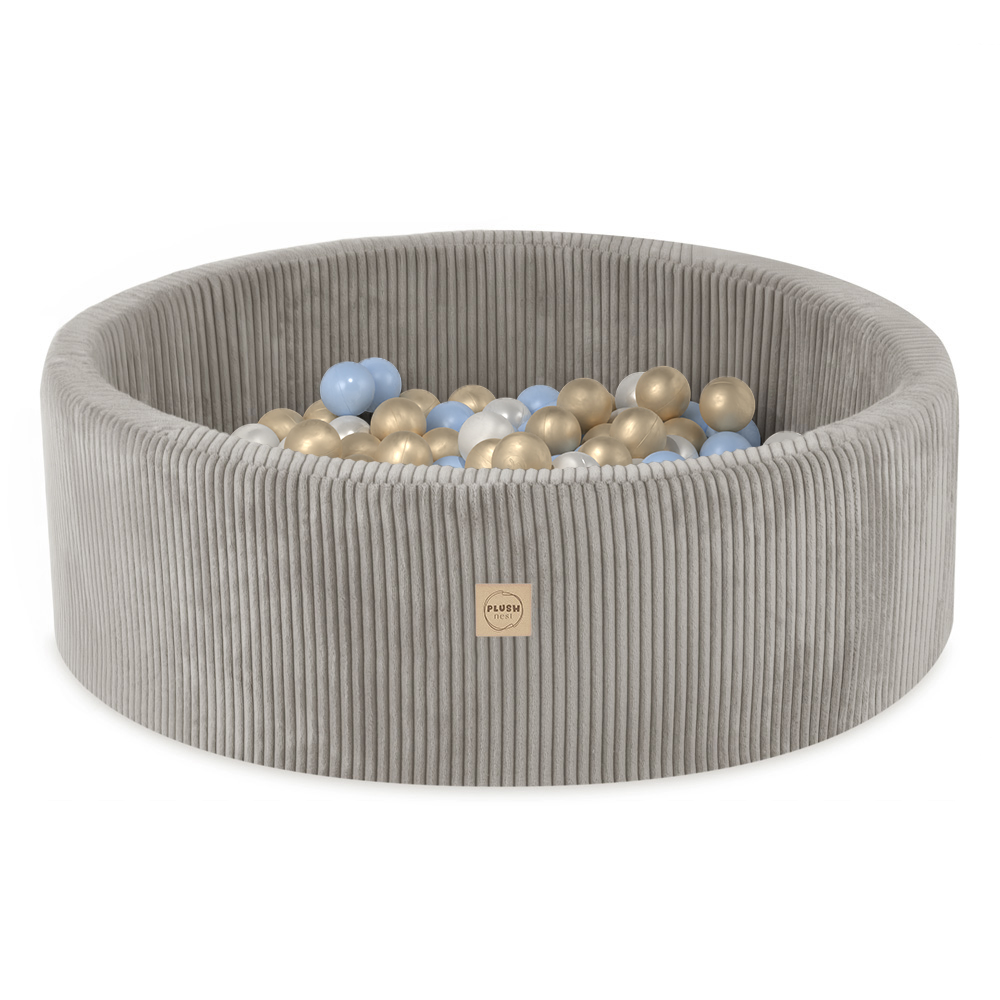 PLUSH NEST Suhi bazen okrogel iz premium žameta bež Ø 90 × 30 cm z 200 žogicami
