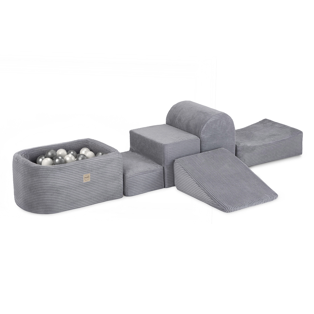 PLUSH NEST Mini igrišče z bazenom in 100 žogicami siv premium žamet