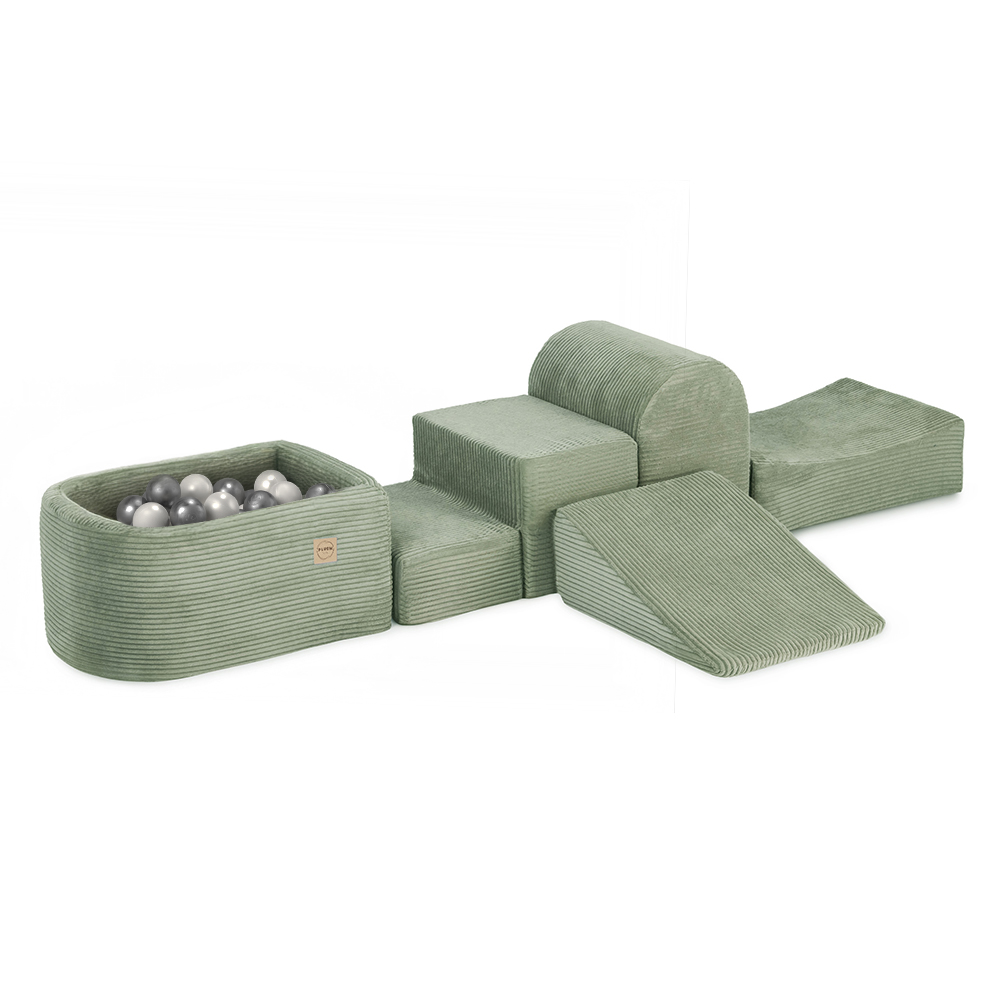 PLUSH NEST Mini igrišče z bazenom in 100 žogicami Žamet (zeleno)