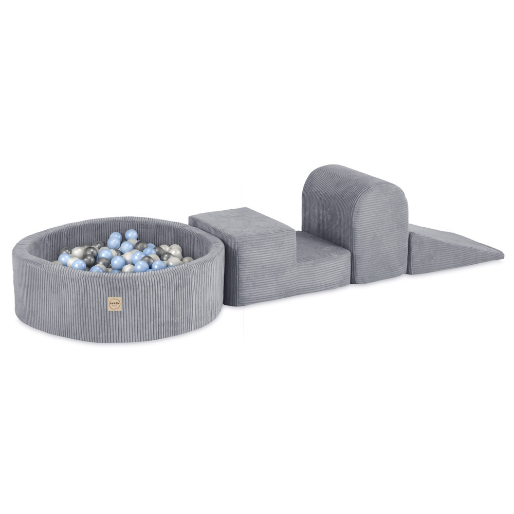 PLUSH NEST Igralni set z bazenom (3 elementi + bazen Ø 90 × 30 cm) z 200 žogicami siva
