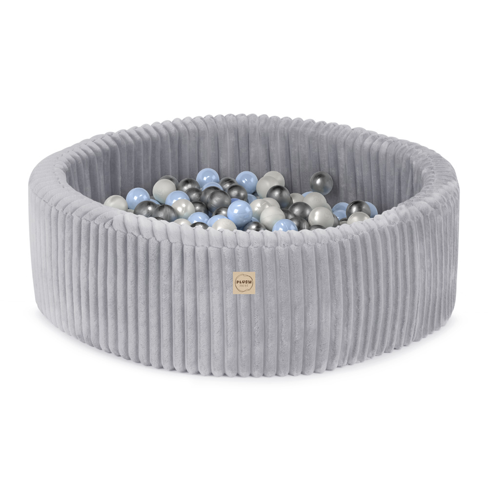 PLUSH NEST Suhi bazen okrogli Puffy Lamell (siv) Ø 90 × 30 cm z 200 bisernimi žogicami