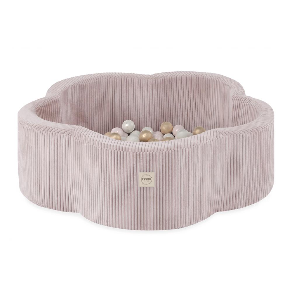 PLUSH NEST Suhi bazen Cvetlična cona 95 × 30 cm, premium žametno blago svetlo roza, z 200 žogicami