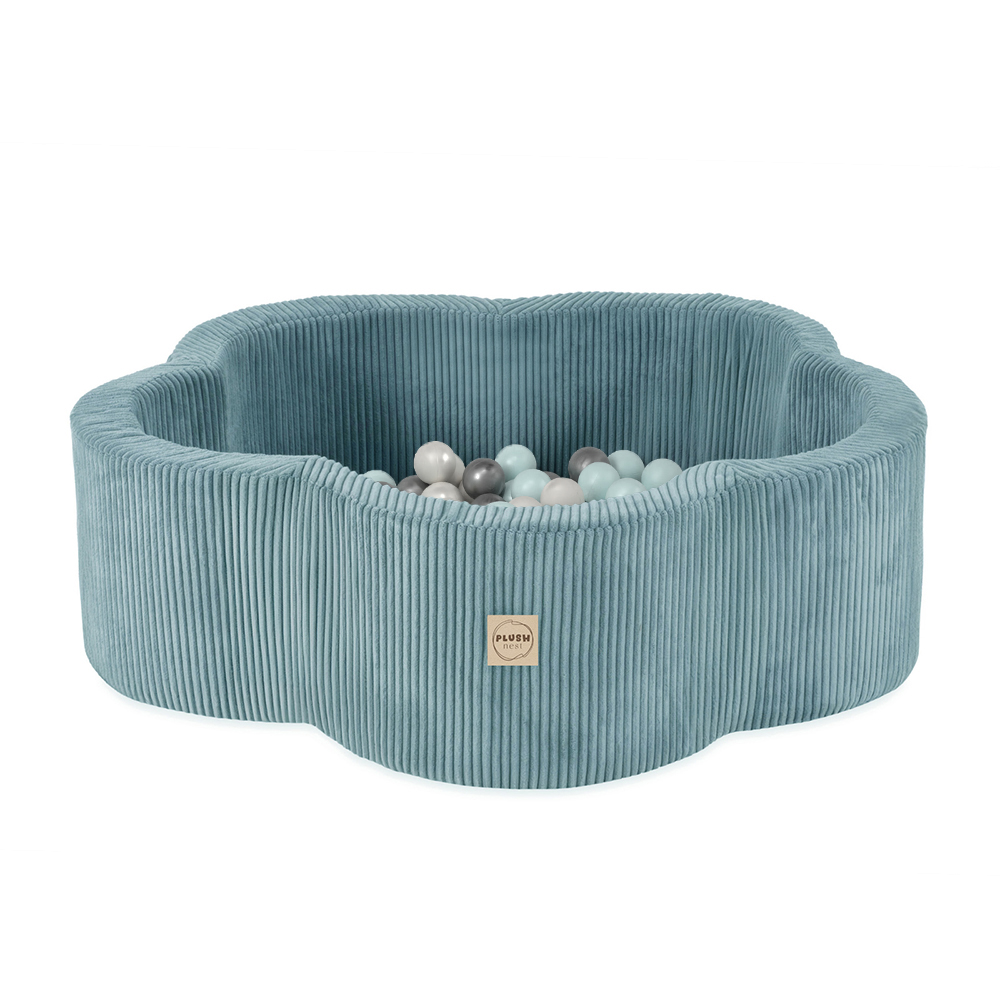 PLUSH NEST Suhi bazen Cvetlična cona 95 × 30 cm, premium žamet, moder z 200 žogicami