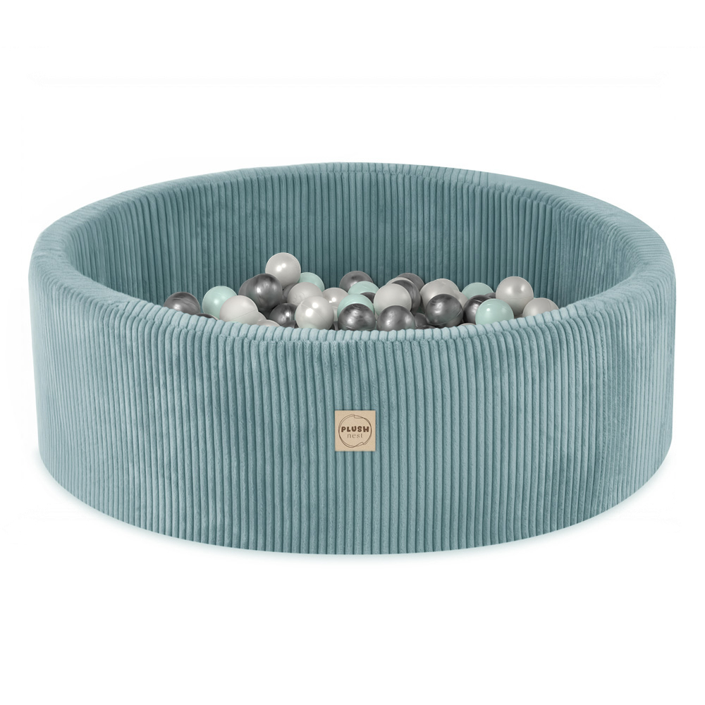 PLUSH NEST Suhi bazen okrogel moder premium žamet Ø 90 × 30 cm z 200 žogicami
