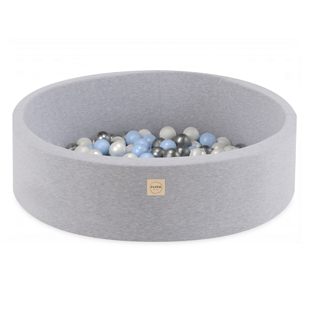 PLUSH NEST Suhi bazen okrogel Bombaž Ø 90 × 30 cm, svetlo siv, z 200 žogicami