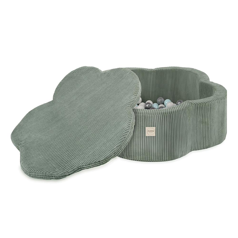 PLUSH NEST Suhi bazen Cvetlična cona 95 × 30 cm, zelen premium žamet, s podlogo in 200 žogicami