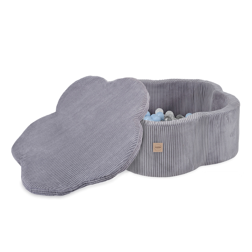PLUSH NEST Suhi bazen Cvetlična cona Premium žamet siv 95 × 30 cm s podlogo in 200 žogicami