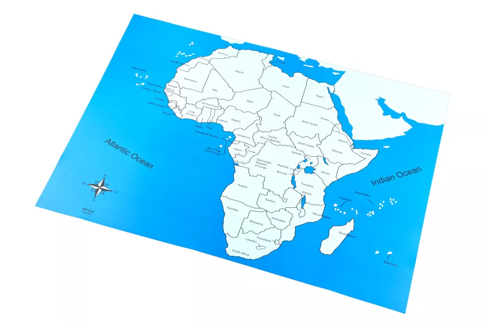 Moyo Montessori Kontrolni zemljevid - Afrika Nova - z napisi