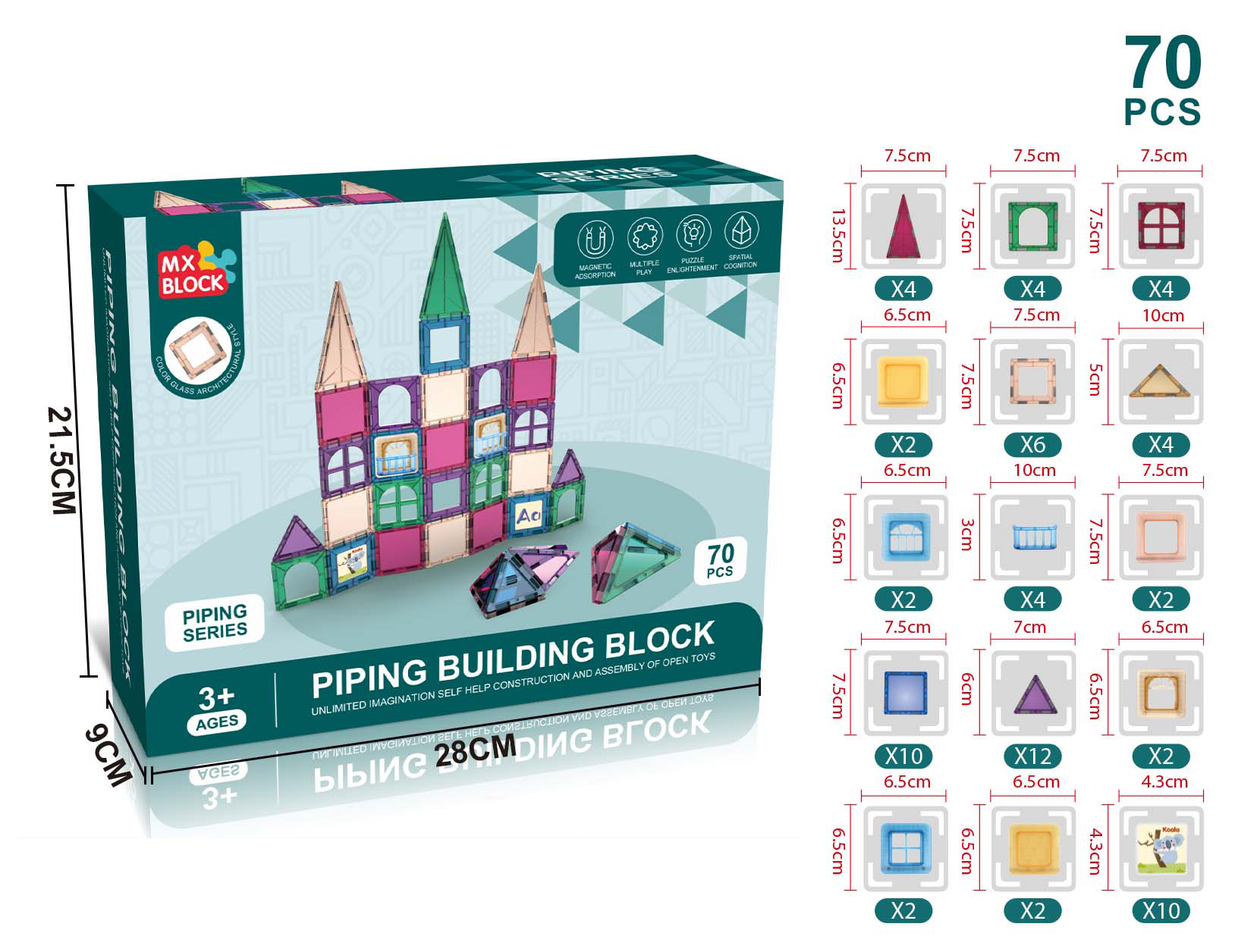 Magnetna sestavljanka Piping building blocks 70 delov