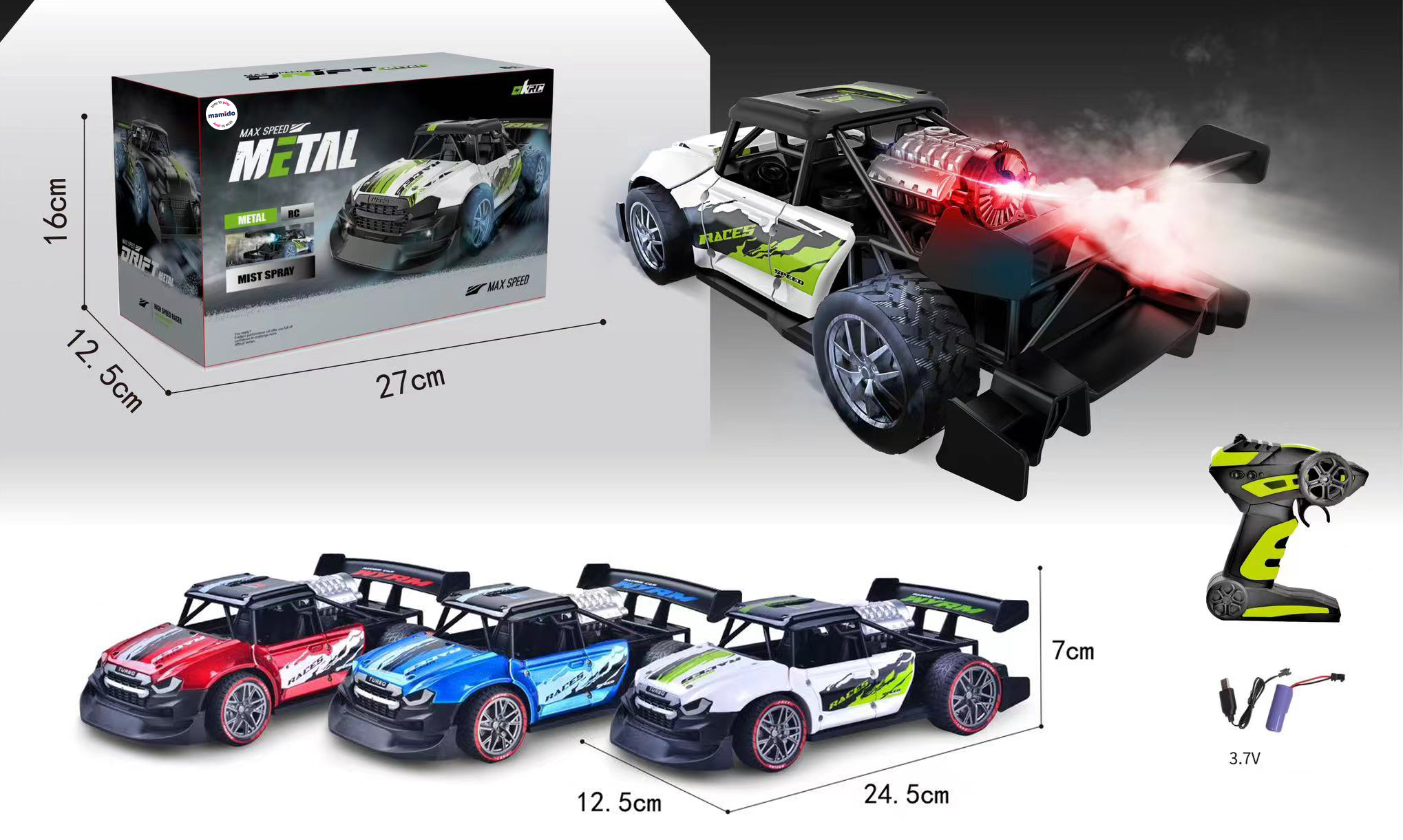 Avtomobilček na daljinsko upravljanje Metal Max Speed z dimnim učinkom rdeče