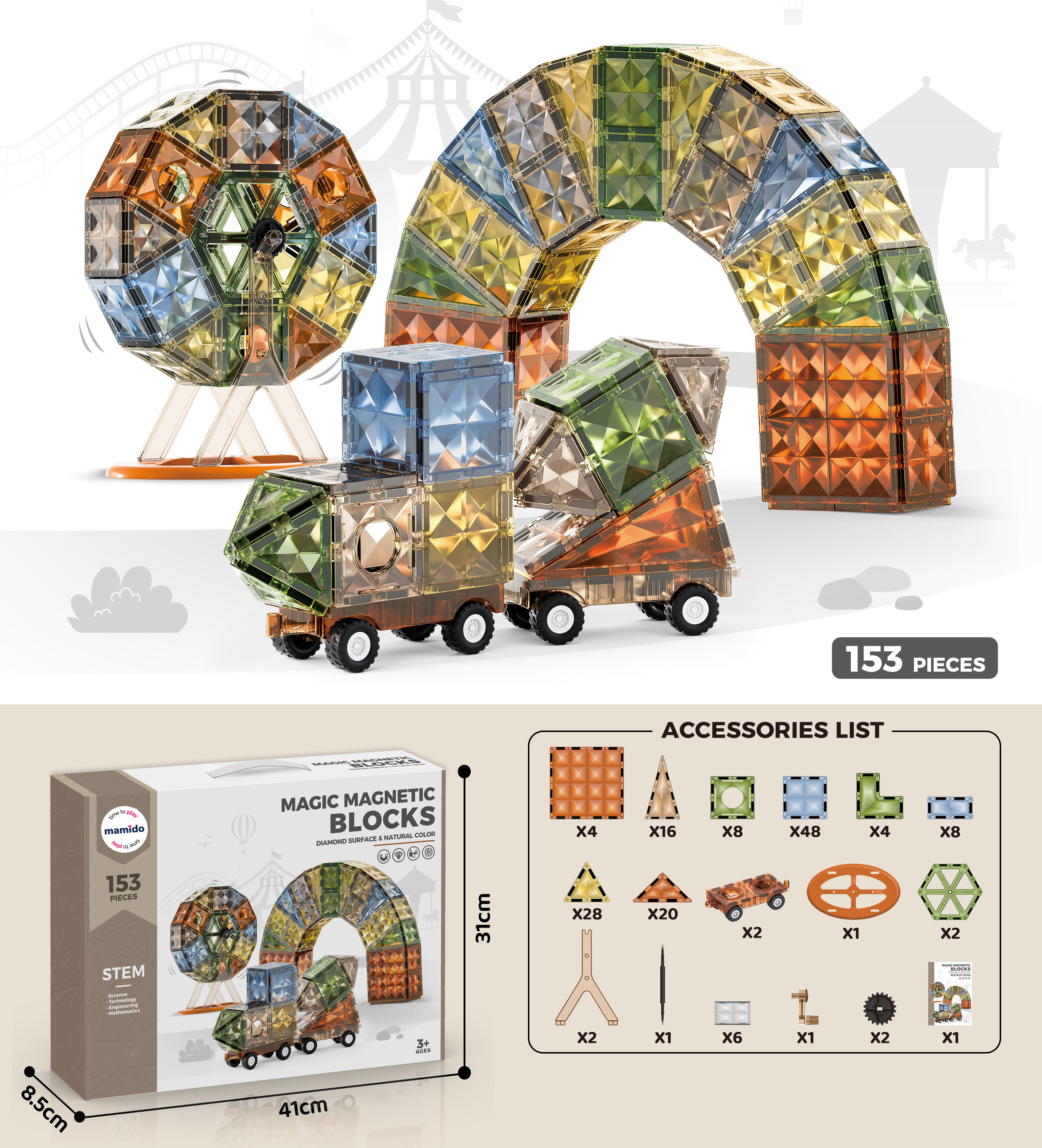 Magnetna sestavljanka Magic Diamond Surface 153 delov