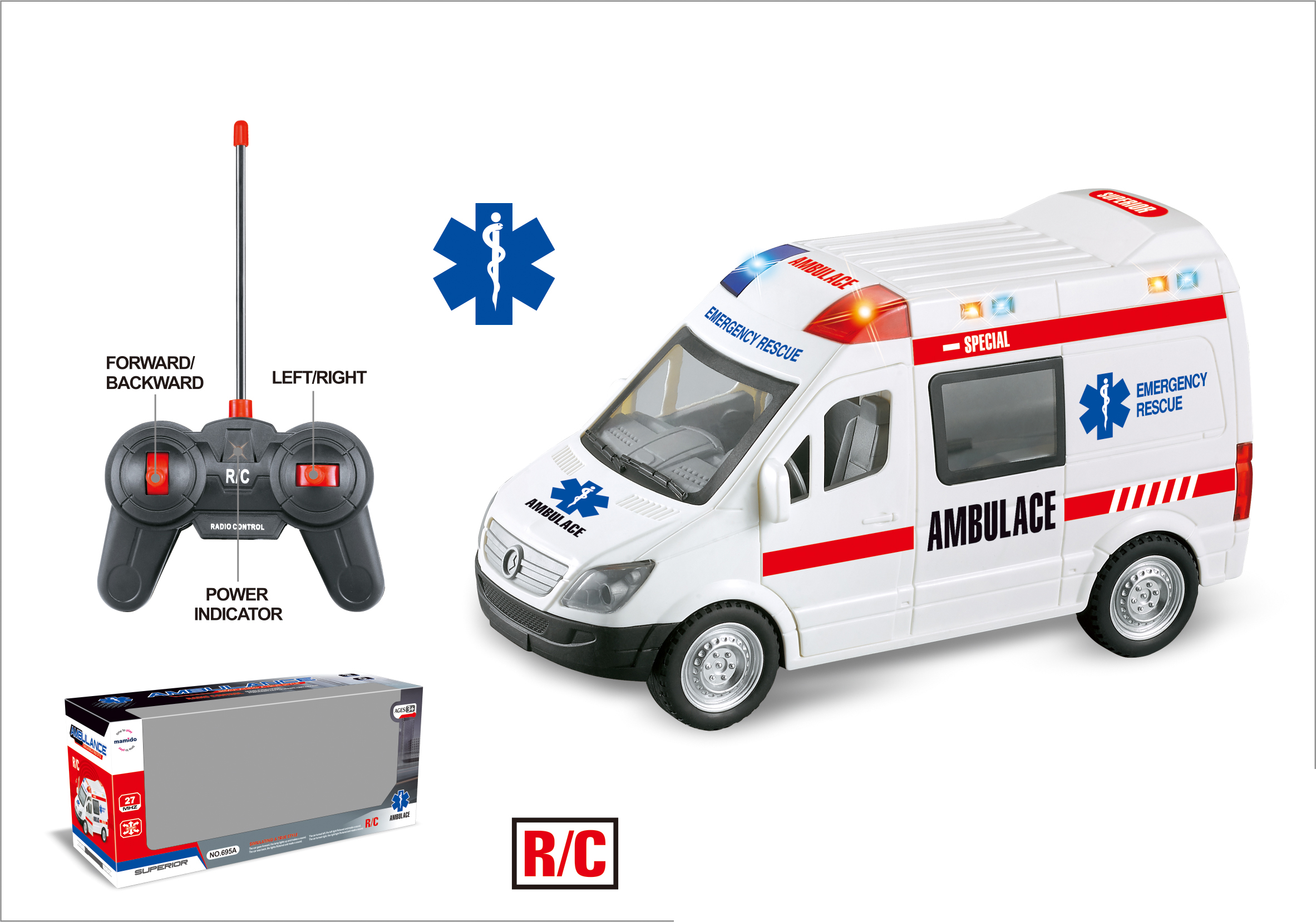 Rešilno vozilo na daljinsko upravljanje 1:20 z lučmi in zvoki 695A