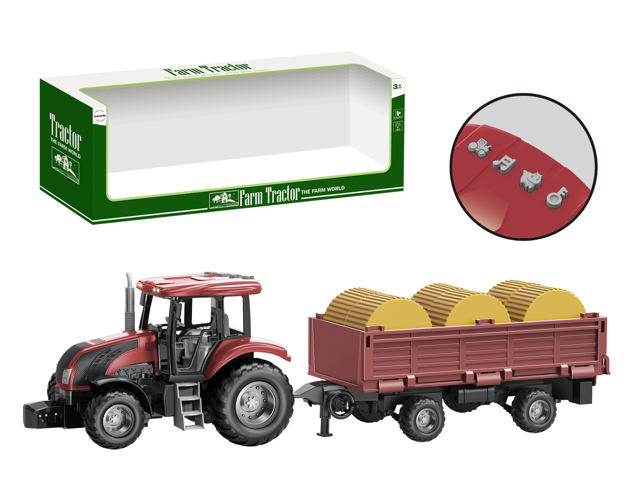 Traktor s prikolico in senenimi balami 1805-7AT rdeč XL