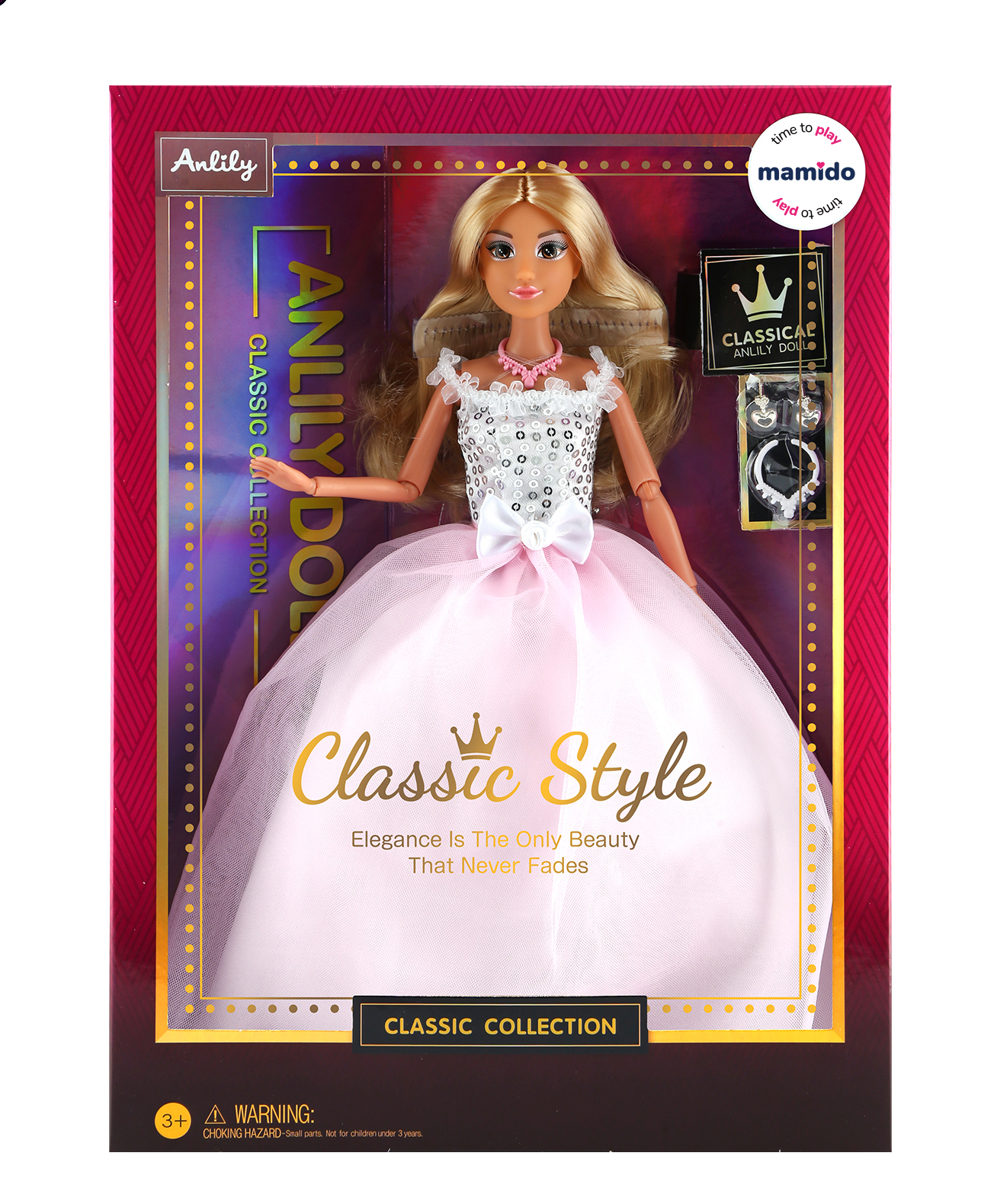 Anlily Classic lutka v belo-roza obleki 29 cm