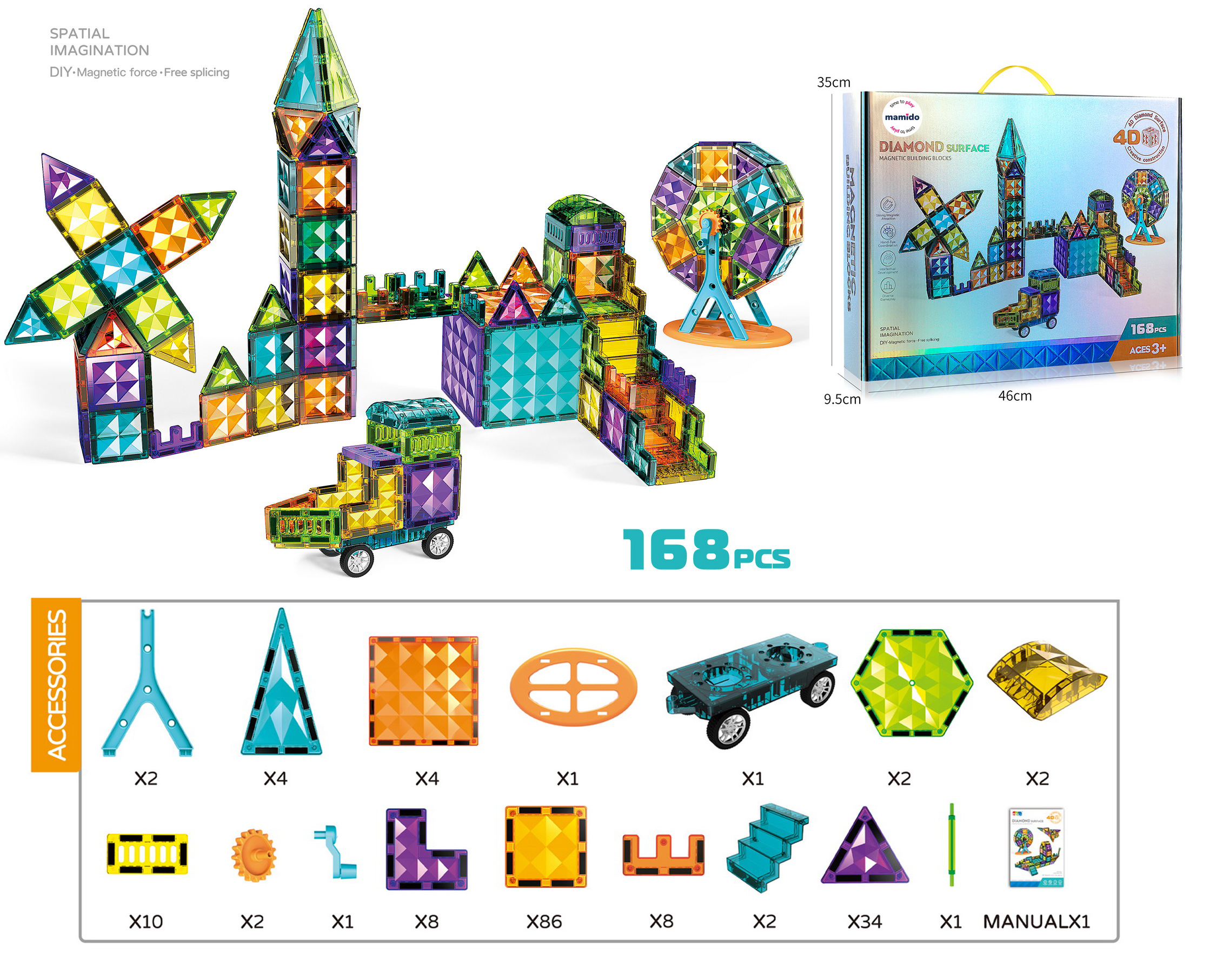 Magnetni konstrukcijski set 168 delov Diamant 4D MT1238