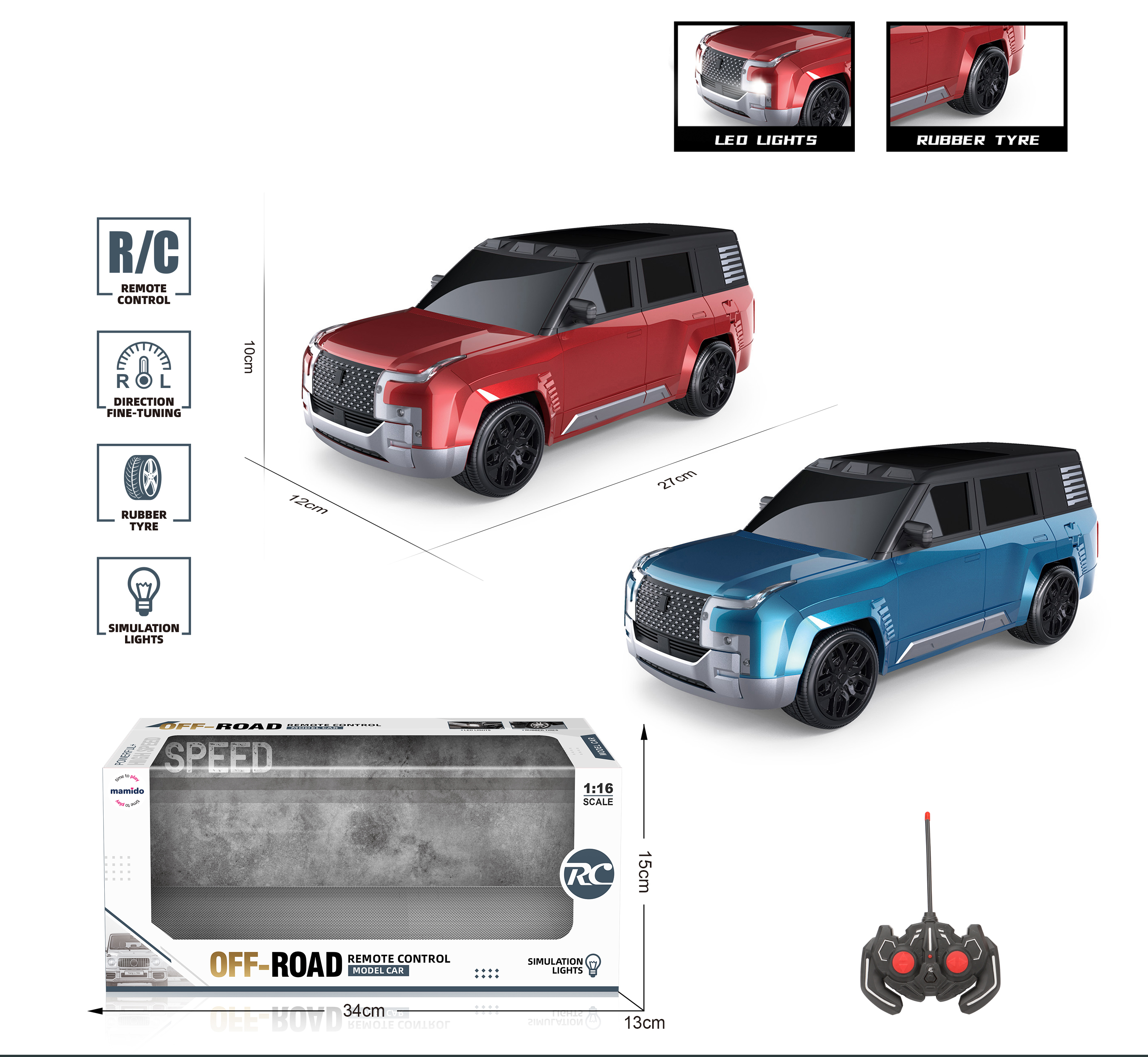 Avto na daljinsko upravljanje Off-road 1:16 modro MT1302