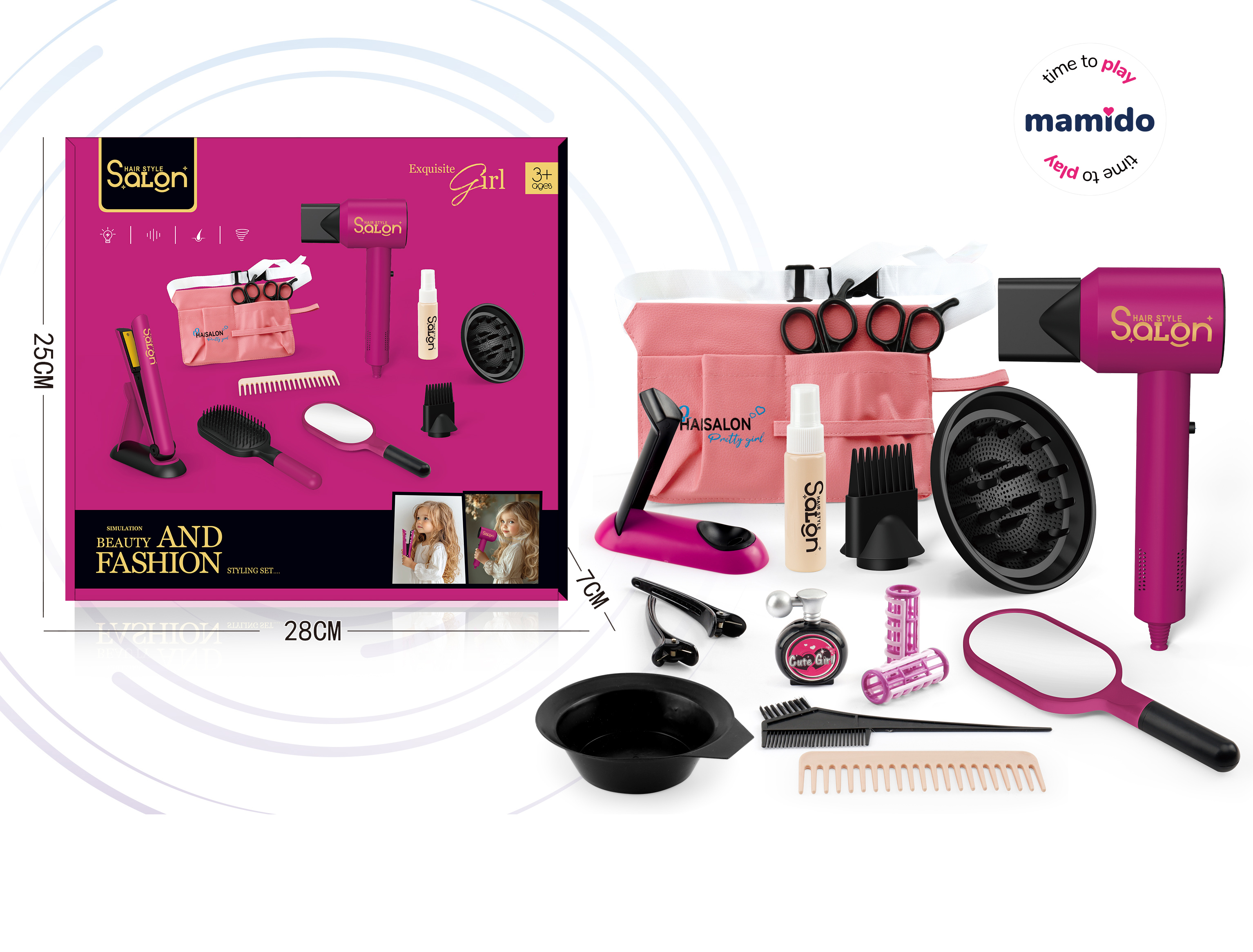 Otroški frizerski set s fenom roza MT1408