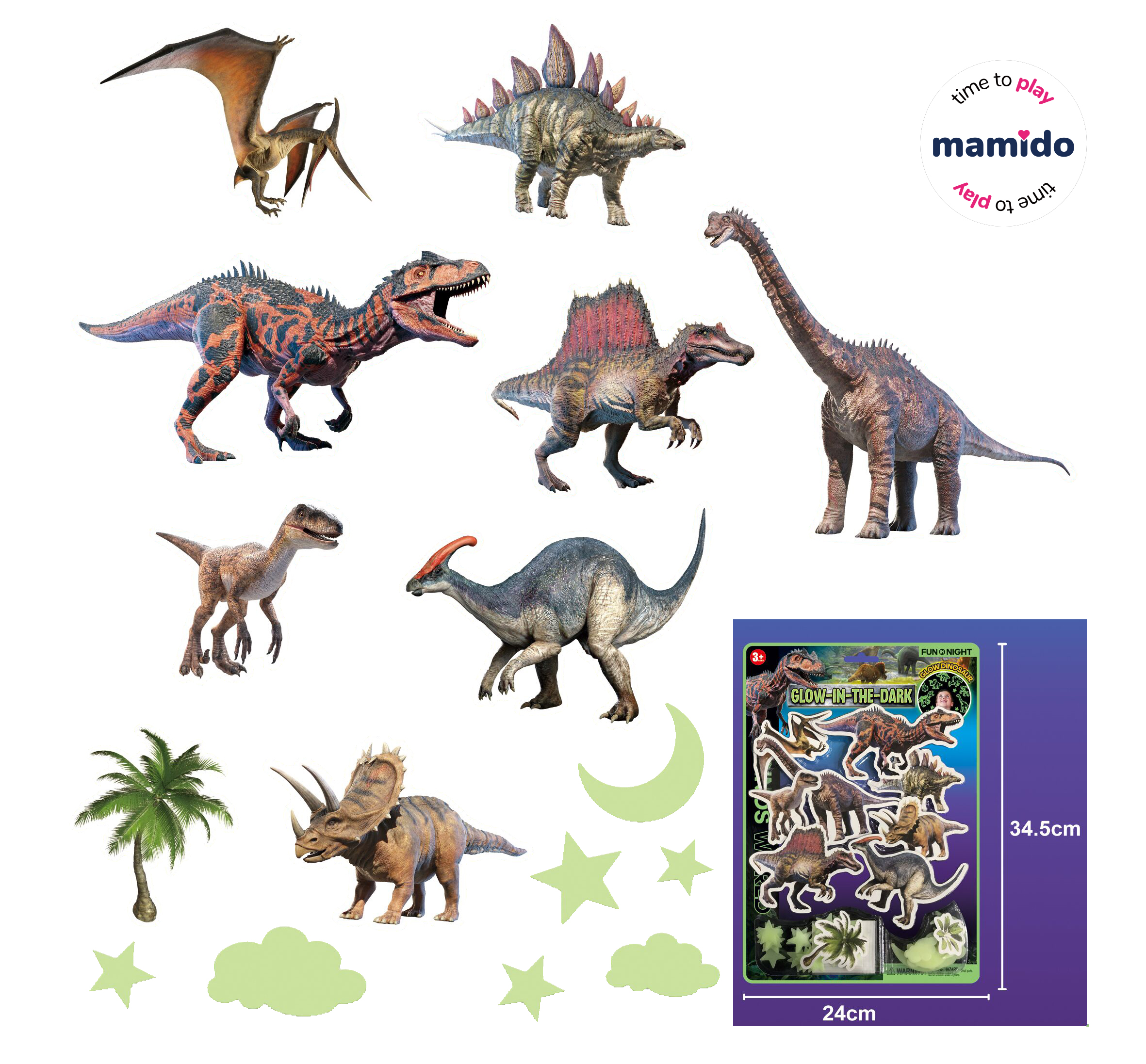 Svetleče nalepke za steno Dinozavri, zvezdice MT1245