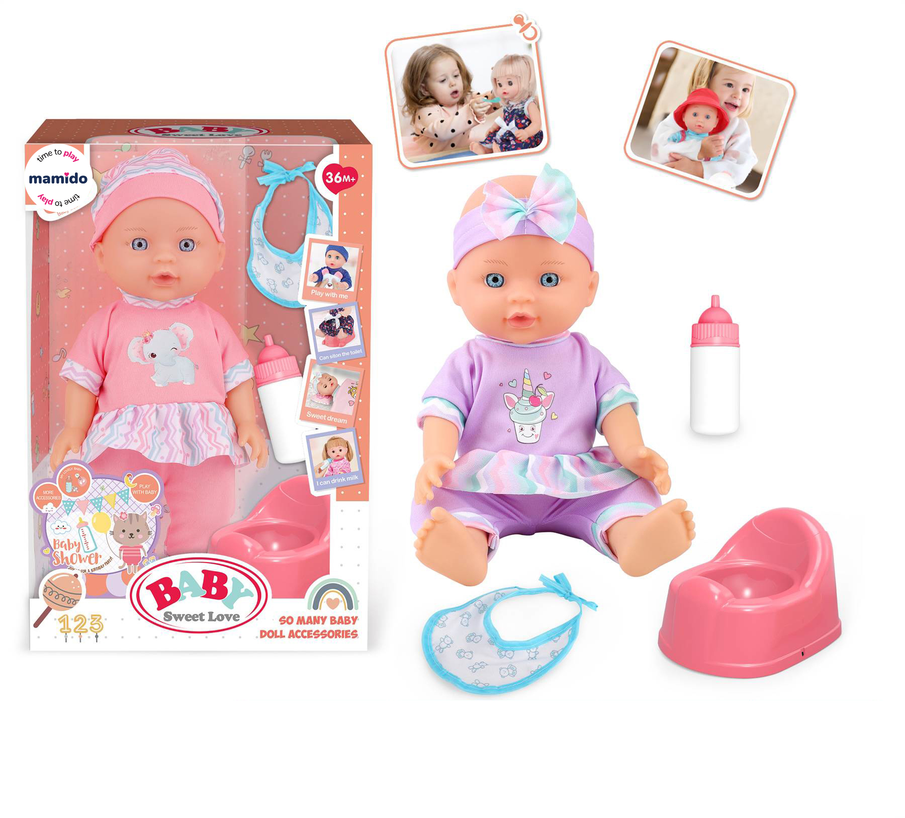 Punčka dojenček s kahlico in dodatki Baby Sweet Love MT1593