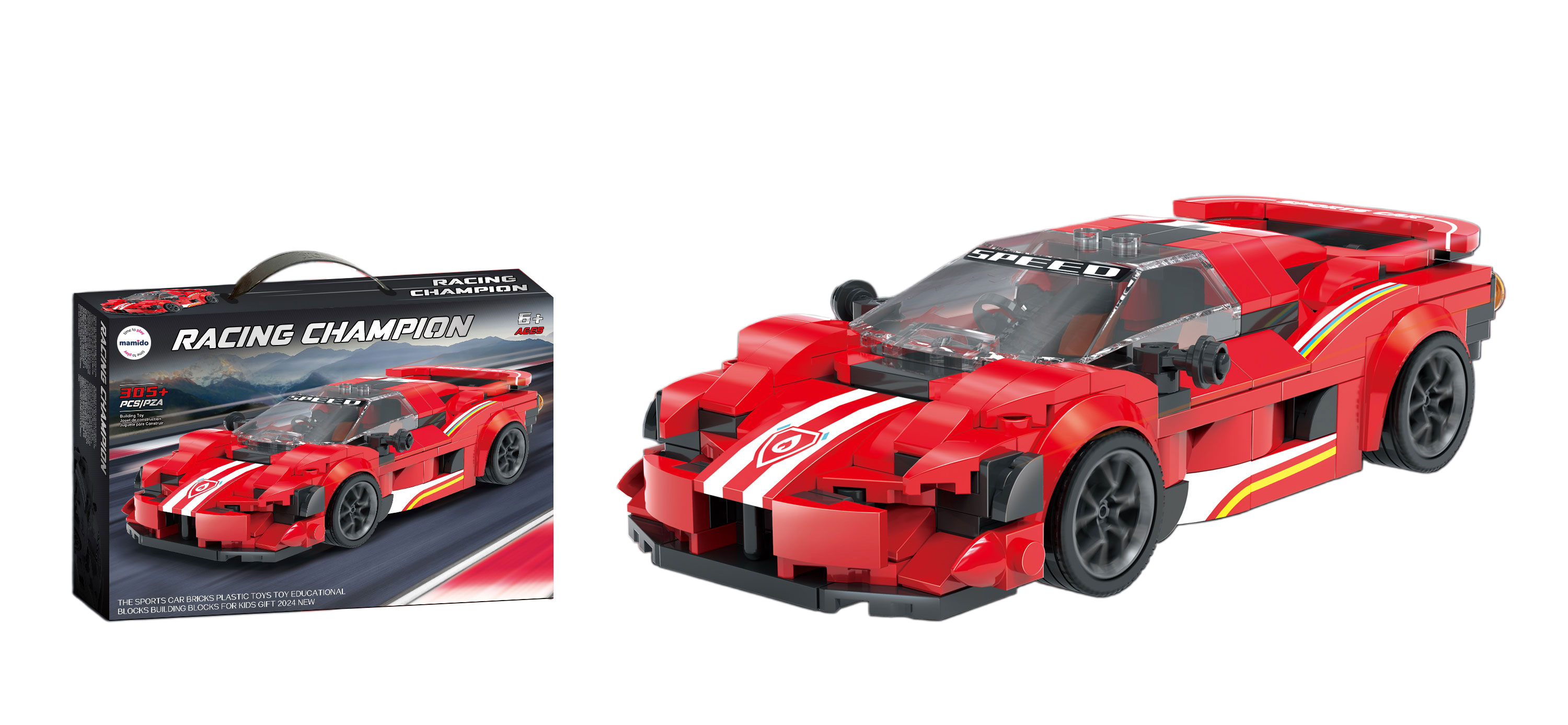 Konstrukcijski komplet za sestavljanje športni avto Racing Champion 305 delov rdeče