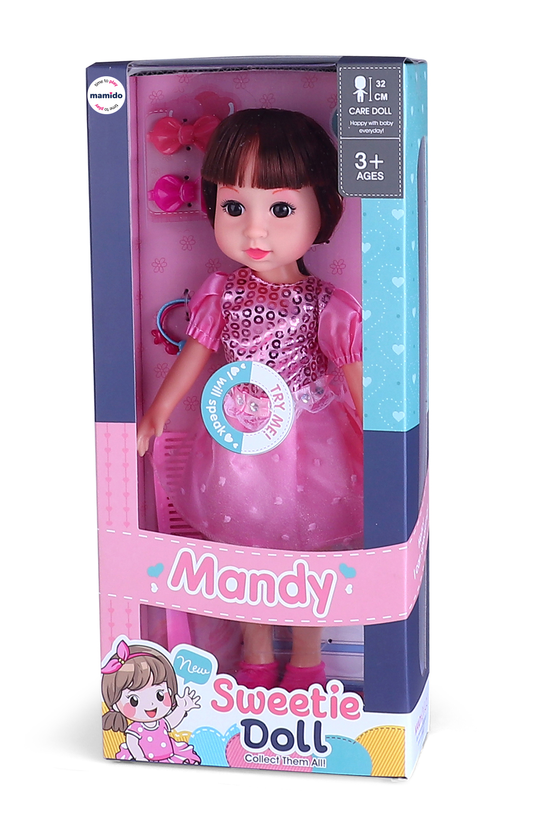 Govoreča punčka Mandy 32 cm z dodatki