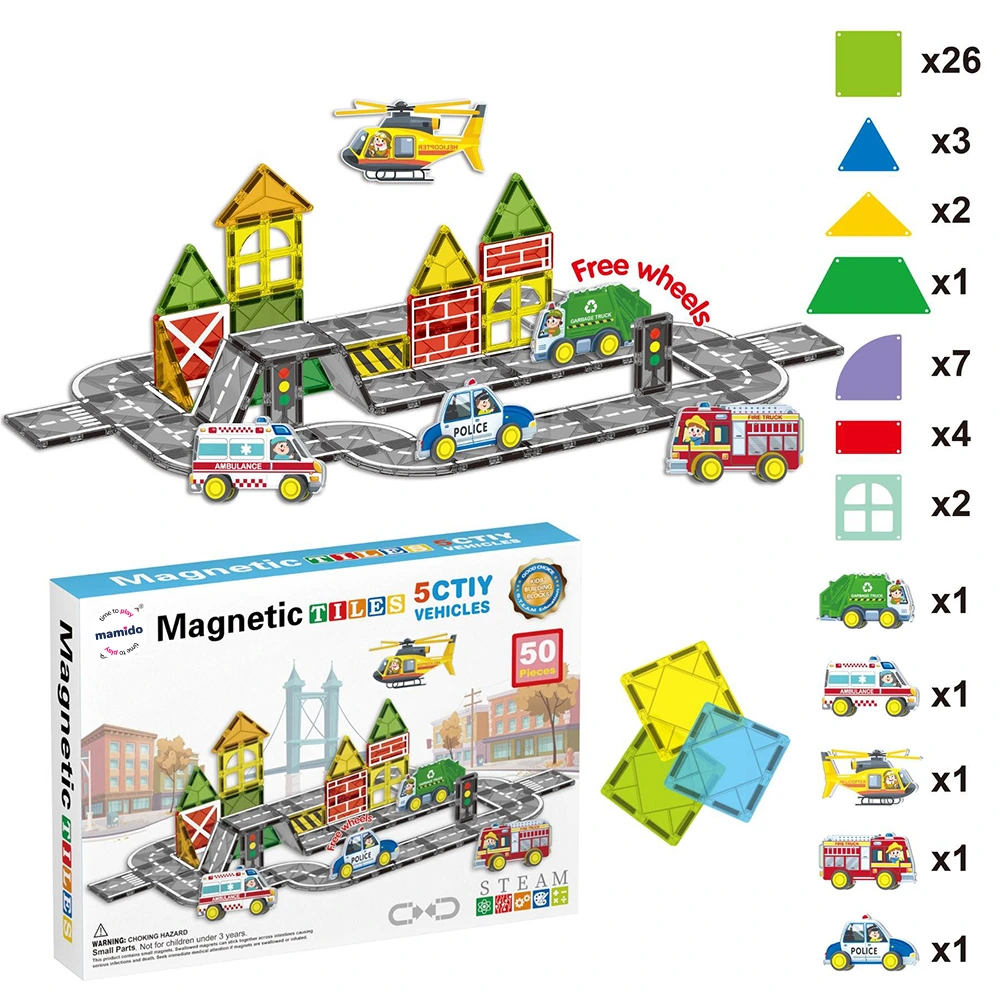 Magnetna stavbena garnitura s 50 deli, 5x službena vozila MT1447