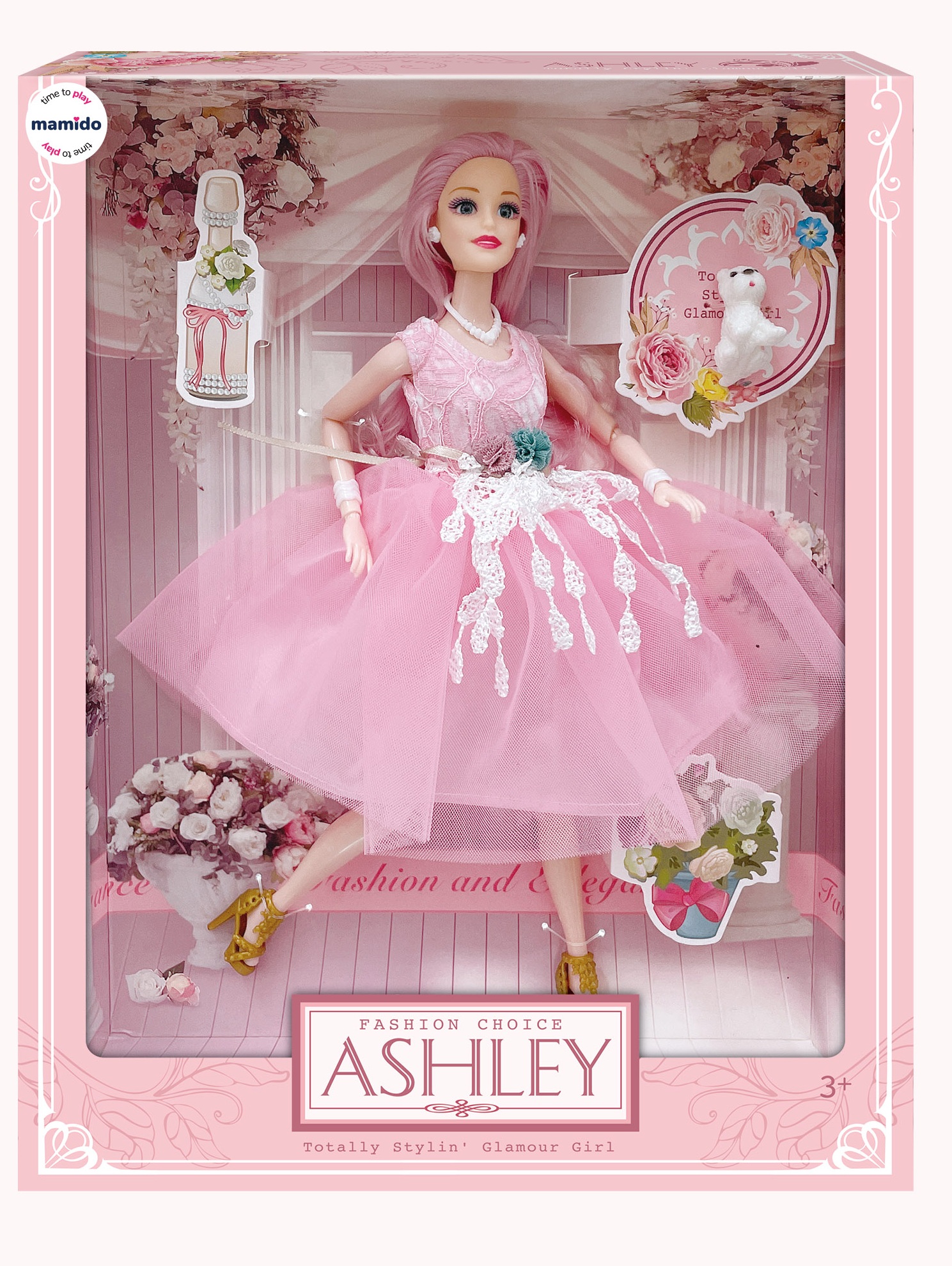 Ashley lutka v roza vecerni obleki MT1241