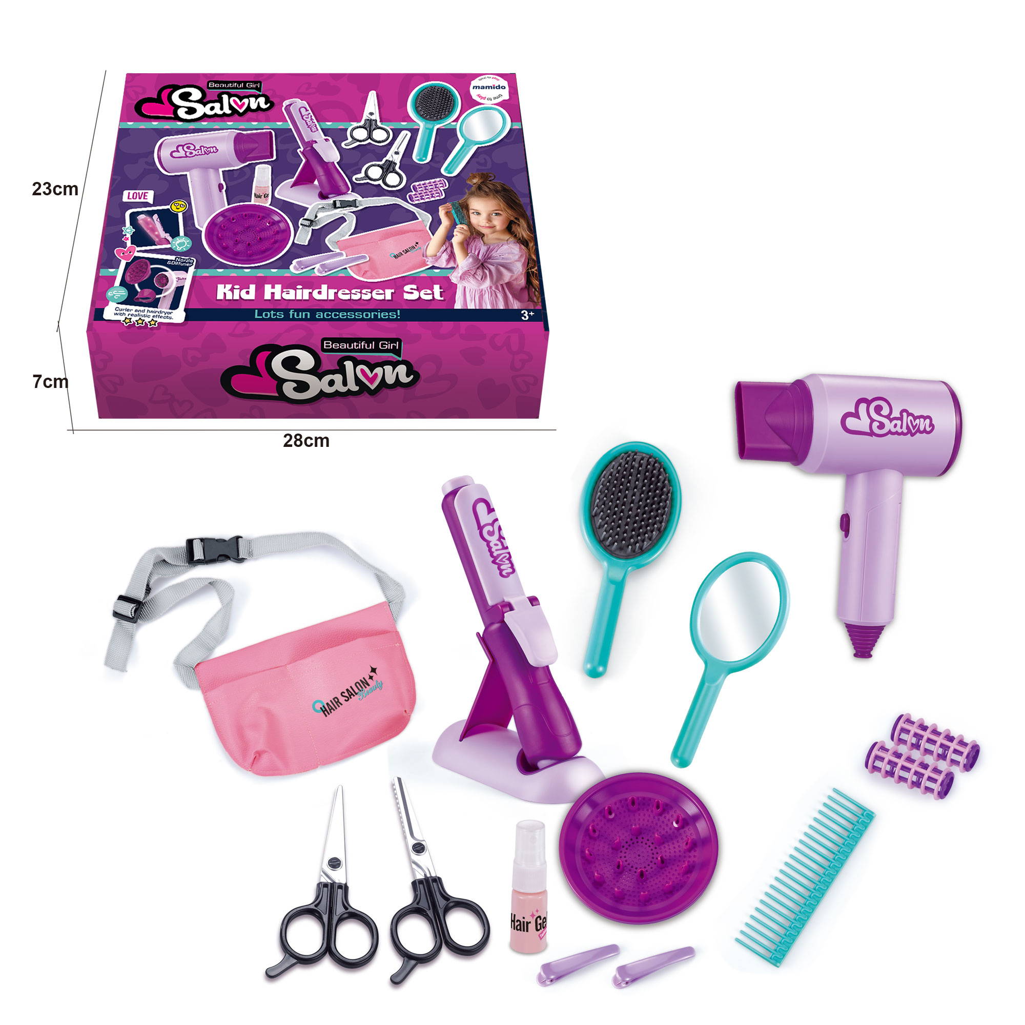 Otroški frizerski set s fenom za lase in kodralnikom z lučkami Hairdresser Set MT1364