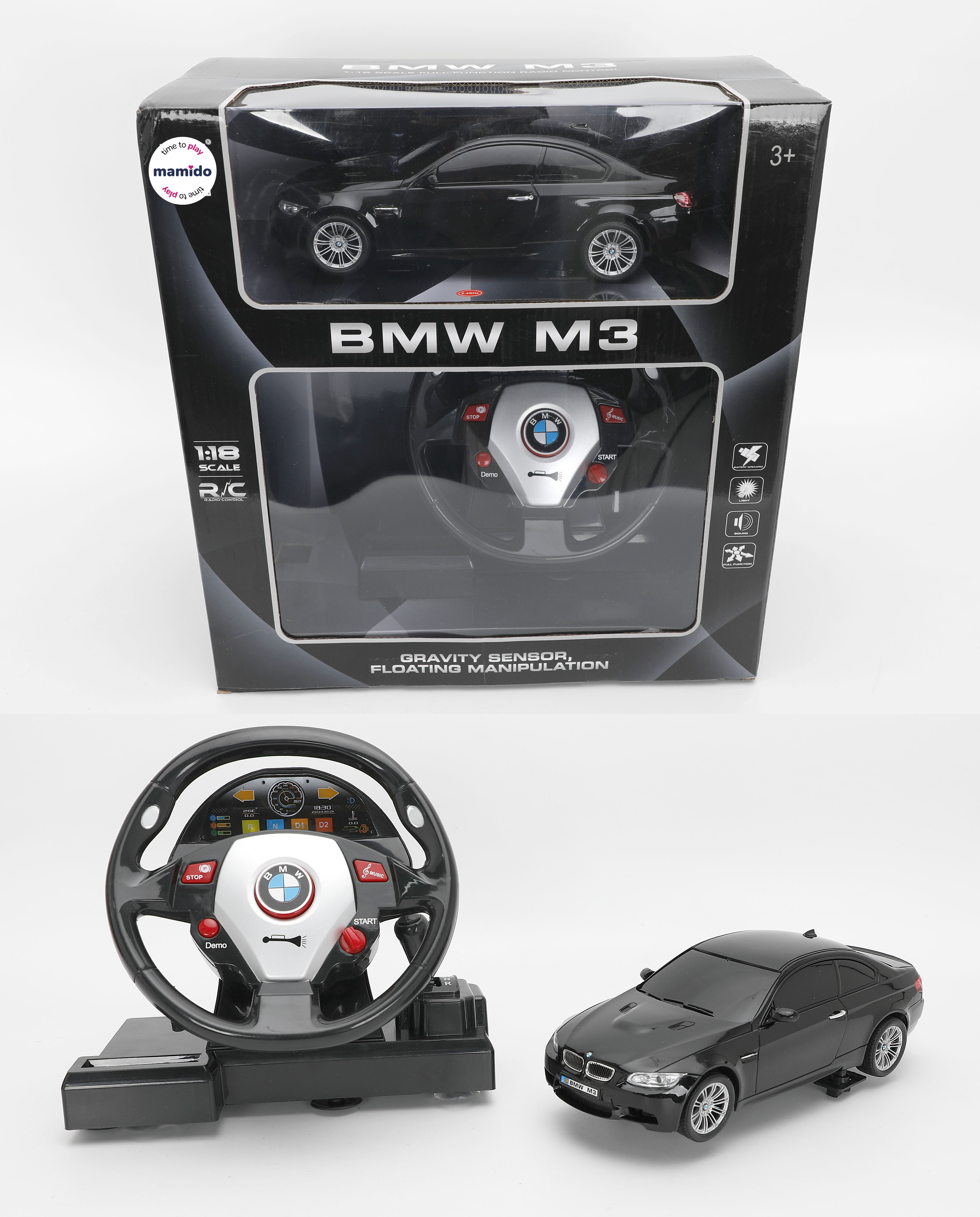 Daljinsko vodljivo vozilo BMW M3 1:18 s volanskim upravljanjem črno