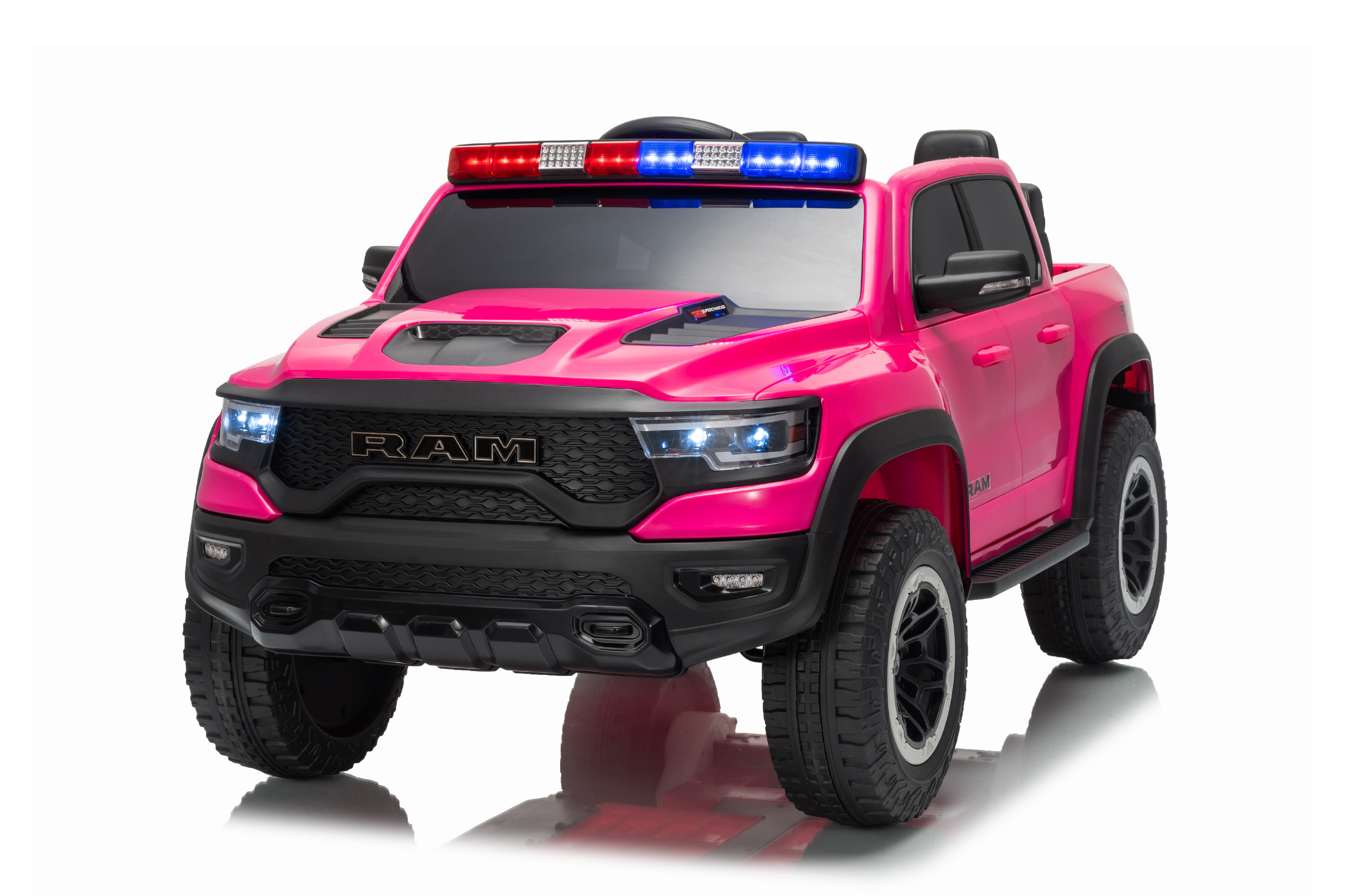 Električni avtomobil Dodge Ram roza z rotacijskimi lučmi 4x4 | 12V10Ah