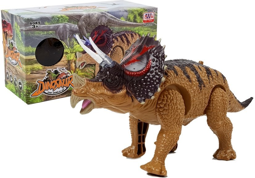 Dinosaur Triceratops z zvočnimi in svetlobnimi učinki rjav