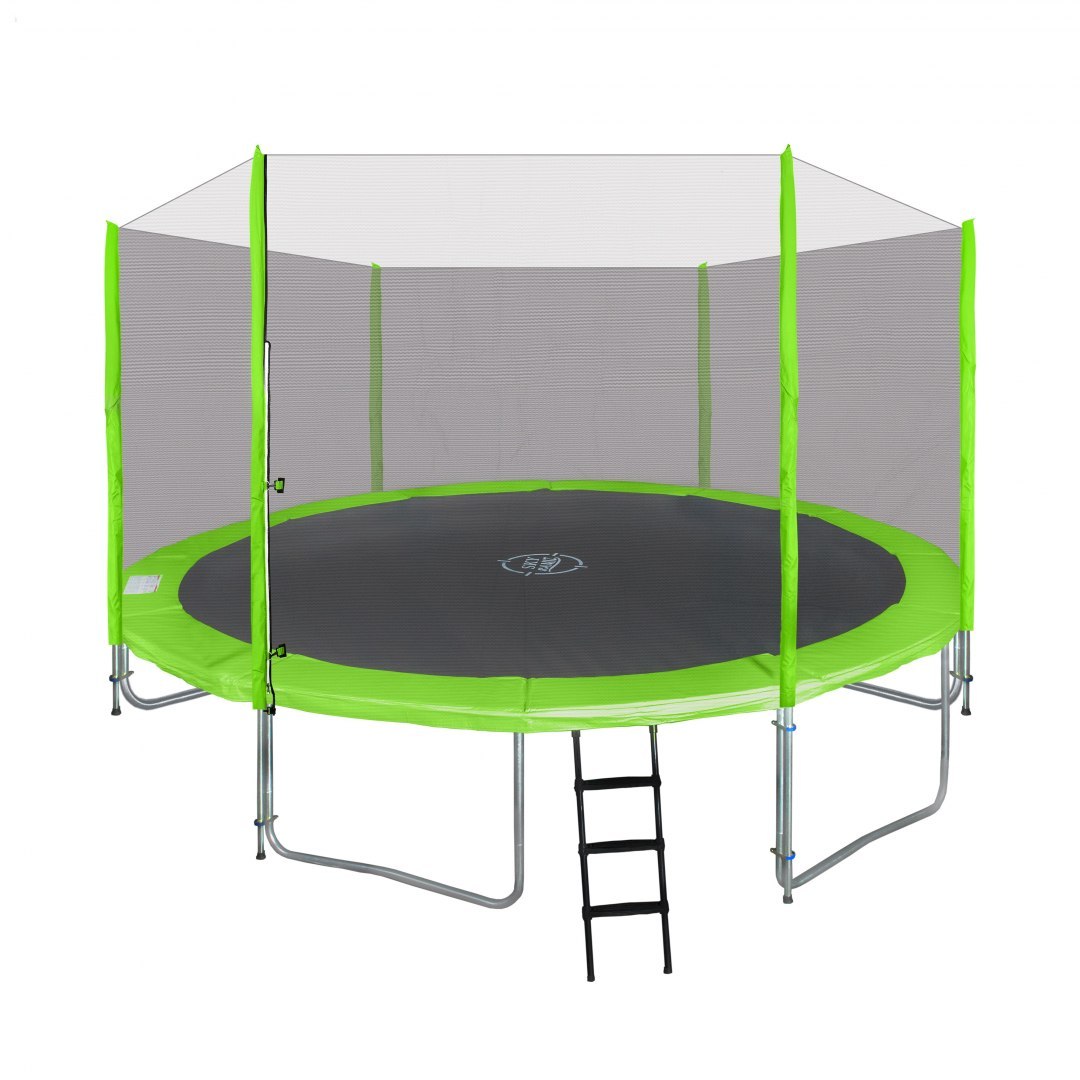 Trampolin z zaščitno mrežo in lestev 366 cm zelen