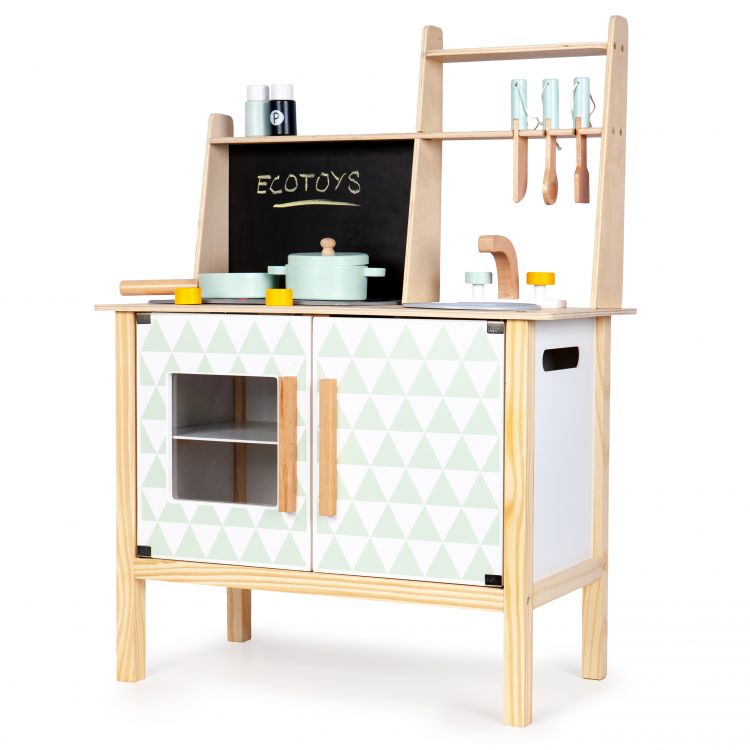 Ecotoys Dětská dřevěná kuchyňka s tabulí